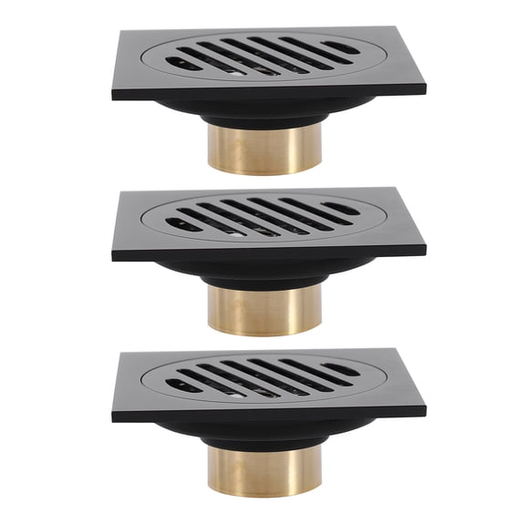 3X,4 Inch Square Shower Drain with Removable Cover Grate, Brass Anti Clogging and Odor Point Floor Drain Assembly,3 * Square Shower Drain,black