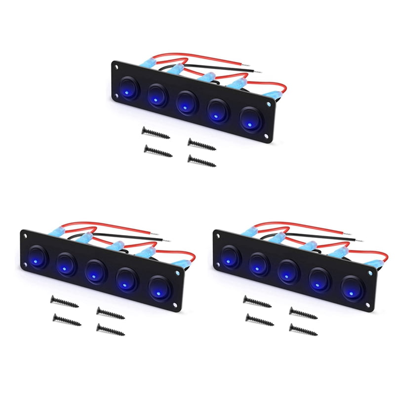 Pain Rocker Ship 3X 5 Gang Round Dash Rocker Toggle Switch Panel Waterproof 12-24V LED ...