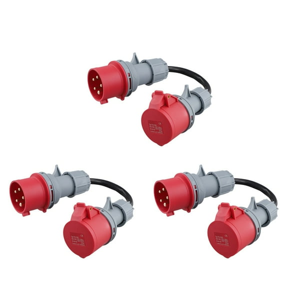 3X 5 Pin Red 32A Male to 16A Female CEE-Adapter Gen Ev Charger Extension Cord Connector 400V Outlet