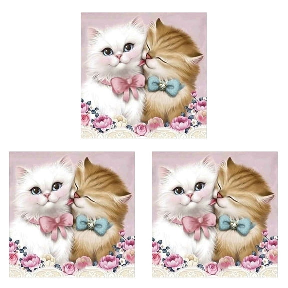 3X 5D DIY Couple Cat Round Rhinestones Embroidery Animals