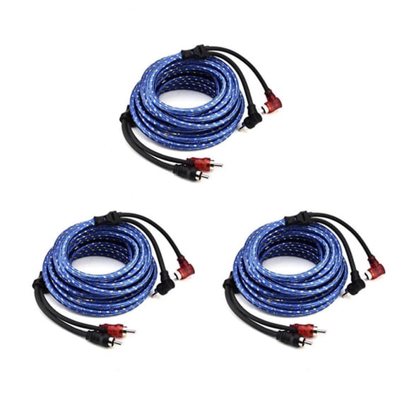 3X 5M 2 to 2 Plug Car Stereo Audio Cable Amplifier Braided Tool,3 x Car Audio Cable,Blue & red & black