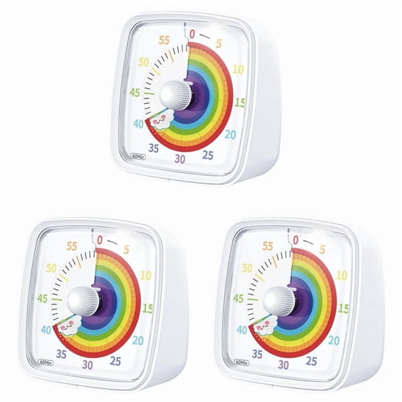 3X 60-Minute Visual Timer with Night Light, Countdown Timer,Pomodoro Timer with Rainbow Pattern White