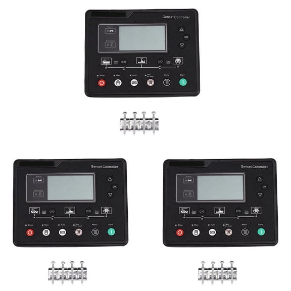 3X 6120U AMF Generator Set Controller LCD Automatic Genset Ats Control Box Terminal Charge Panel Alternator 6120,3pcs Generator Set Controller,Black