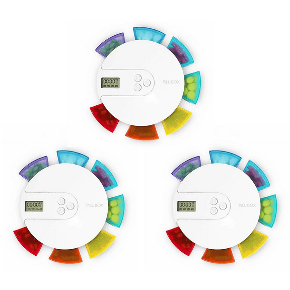 3X 7-Day Automatic Pill Dispenser Weekly Smart Timing Pill Reminder for with Alarm,Portable Electronic Medication