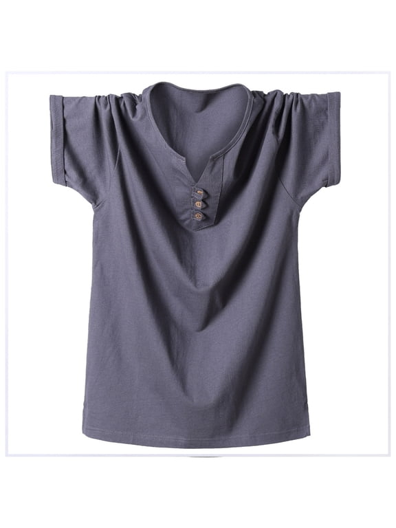 3X-8X Plus Size T Shirts for Men Big & Tall Short Sleeve Button V Neck Tees Tops Mens Cotton Solid Color Pullover Slim Athletic Workout Tshirts Shirt
