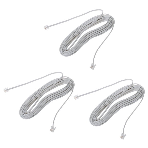 3X 9M 30Ft RJ11 6P2C Modular Telephone Phone Cables Wire White