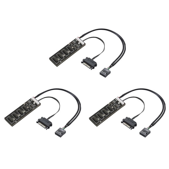 3X 9Pin USB Header Splitter with Power Cable, Internal USB Hub Extension USB 2.0 Splitter Connector for Motherboard