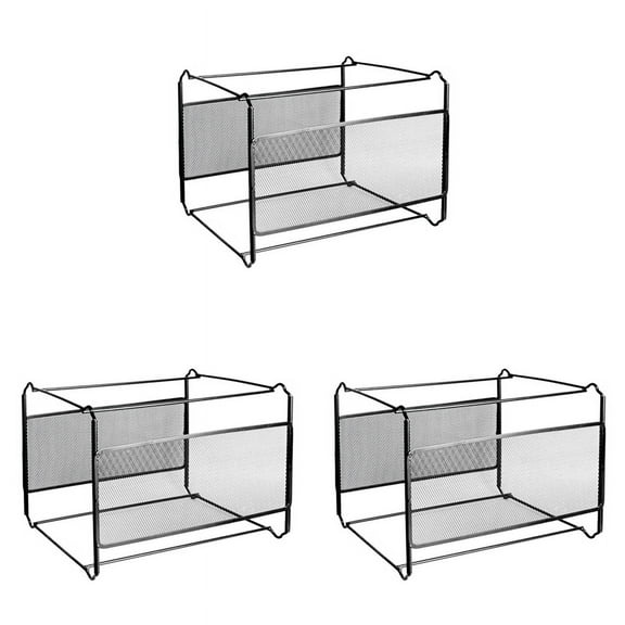 3X A4 Mesh Metal File Organizer Box Hanging File Folder Box Desk Storage Holder Shelf Holder Storage for Office Home,3 x File Folder,black