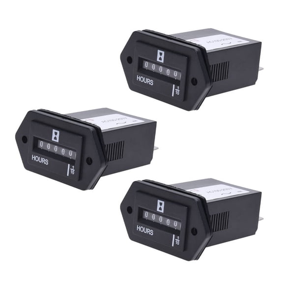 3X AC100-250V Electromechanical Hour Meter Counter,3 x Hour Meter,Black