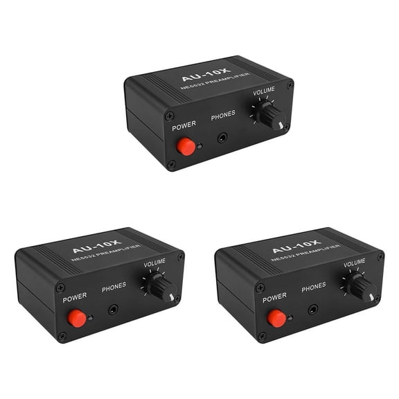 3X AU-10X NE5532 Audio Signal Preamplifier Headphone Pre AMP Board Gain 20Db 3.5MM Volume Control Tone DC 12V,3 x Audio Switch Switcher,Black