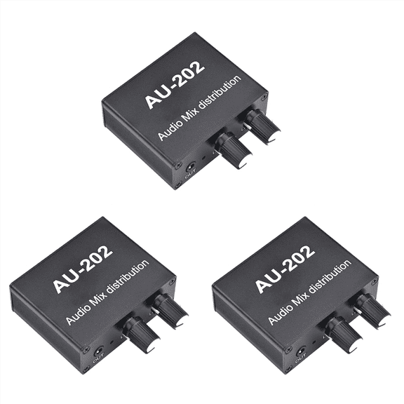 3X AU-202 2 Input Output Stereo Mixer Audio Distributor for Headphone External Power AMP Volume Alone Control