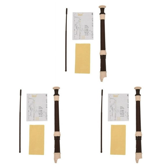 3X Abs Recorder Soprano Clarinet Long Flute Baroque Recorder Fingering Musical Instrument (Coffee)