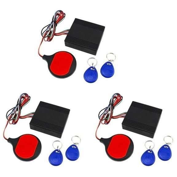 3X Anti Theft Motorcycle Hidden Lock System with Engine Cut Off Immobilizer IC Card Alarm Anti-Steal Lock,3 * IC card Alarm induction Immobilizer Lock Set,black