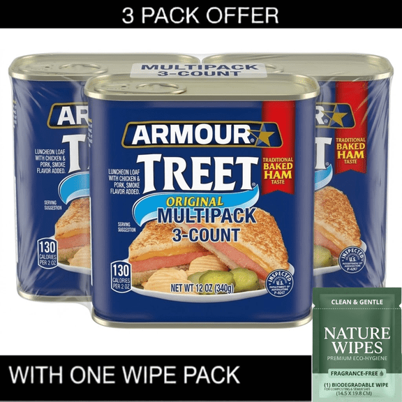3X Armour Original Treet, 5g Protein Per Serving, 12oz Can & Wipe Pack