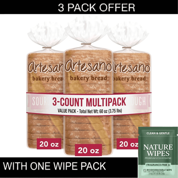 3X Artesano Sourdough Bakery Bread, 20 oz & Wipe Pack