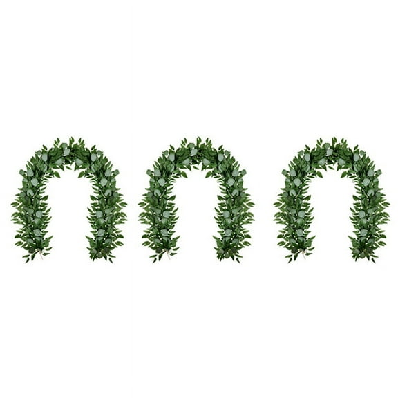 3X Artificial Eucalyptus and Willow Vines Faux Garland Ivy for Wedding Backdrop Arch Wall Decor Table Runner Vine,3 x Artificial vine,Green
