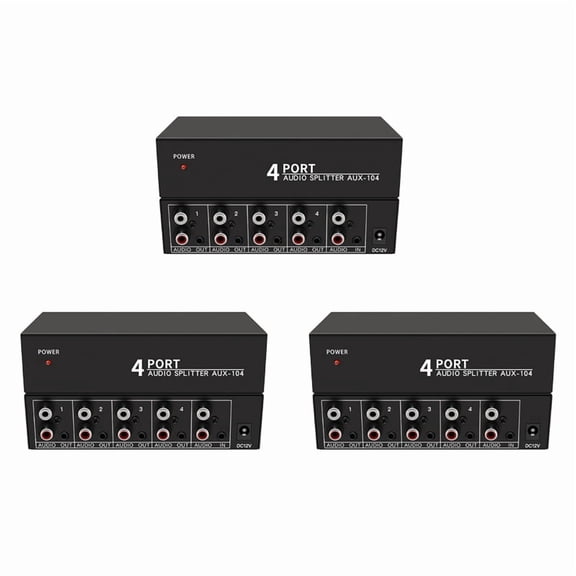 3X Audio Splitter 1 in 4 Out L/R Aux Stereo Audio Splitter 1X4 Audio Distributor for PC DVD Speaker Splitte, US Plug