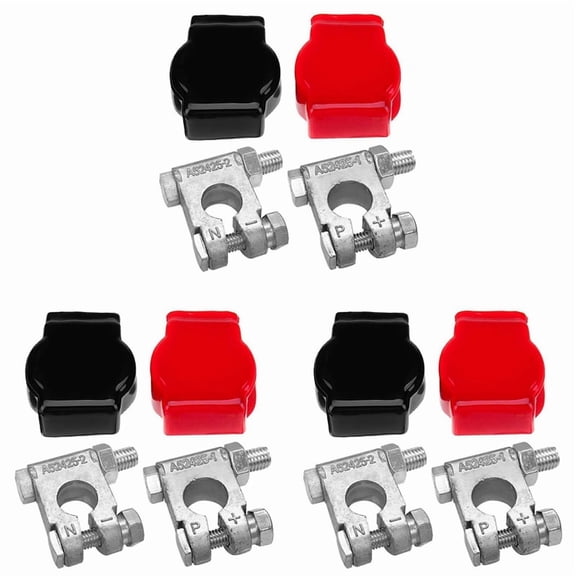 3X Battery Terminals(Heavy Duty) Battery Terminal Negative & Positive with Plastic Cover Made of Lead Alloy Kit,3 x positive terminal 3 x negative terminal 6 x terminal covers,black & red