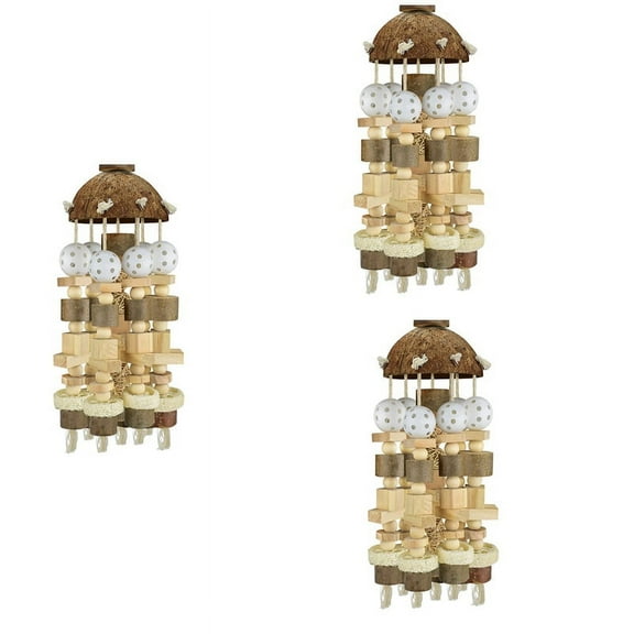 3X Bird Parrot Toy,Large Parrot Toy Natural Wooden Blocks Bird Chewing Toy Parrot Cage Bite Toy Suits for Macaws Parrots,3 x Bird Chewing Toy,Wood color
