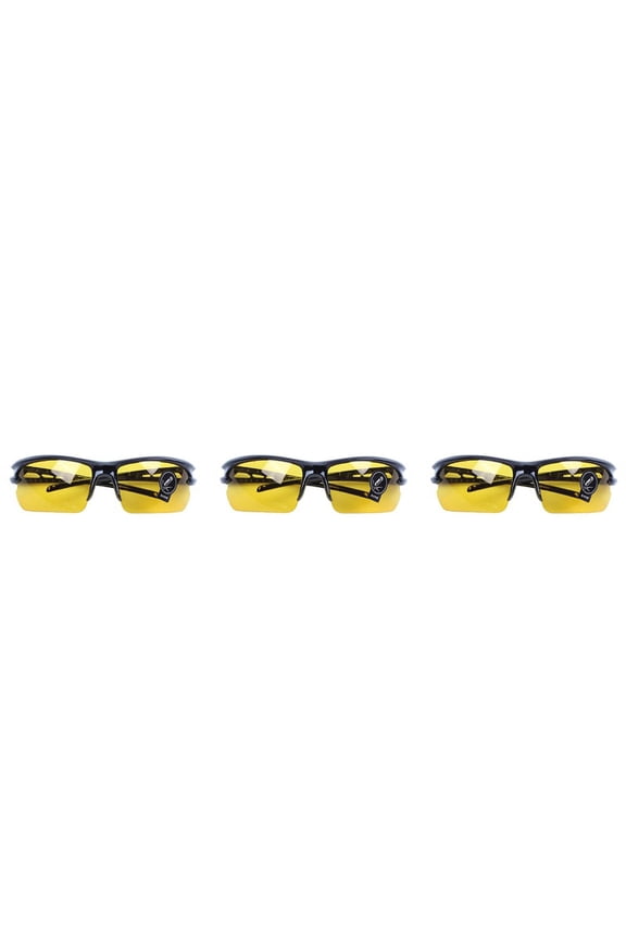 3X Black Frame Yellow Night Vision Sheet Outdoor Cycling Sunglasses