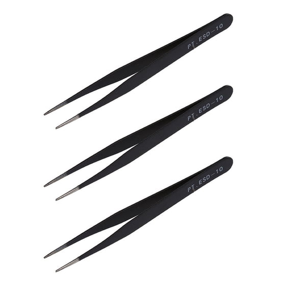 3X Black Metal Straight Tip Tweezer