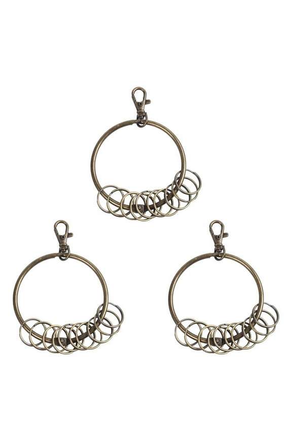 3X Bronze Tone Carabiner Prisoner Keyring 10 Loops Key Chain Ring 7.6cm,3 x Key Ring,Bronze