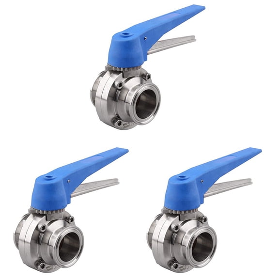 3X Butterfly Valve with Blue Trigger Handle Stainless Steel 304 Tri-Clamp (1.5 Inch Tri Clamp Butterfly Valve)