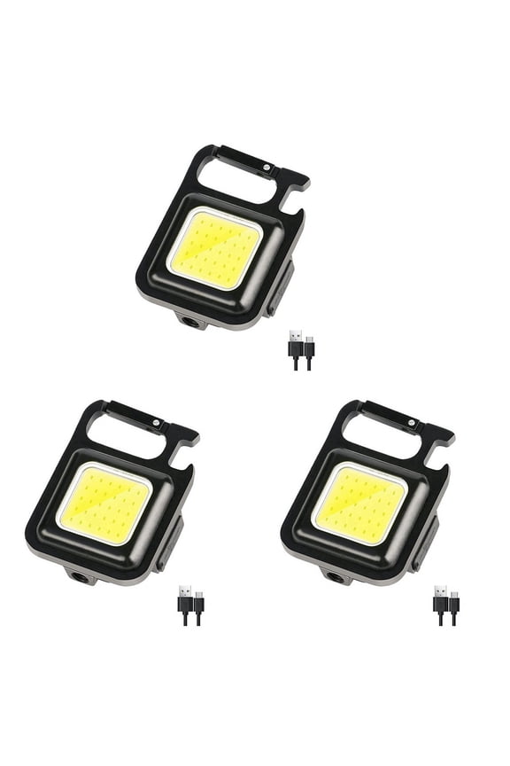 3X COB Flashlight,500Lumen Bright Rechargeable Keychain Flashlight 3 Light Mode with Bottle Opener for Fishing,Camping