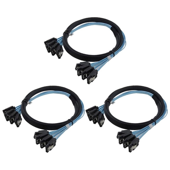 3X SAS Cable Cable High Speed 6Gbps 4 Ports/Set High Quality for Server 0.5 Meter,3 x 4 ports SAS Cables,black & blue