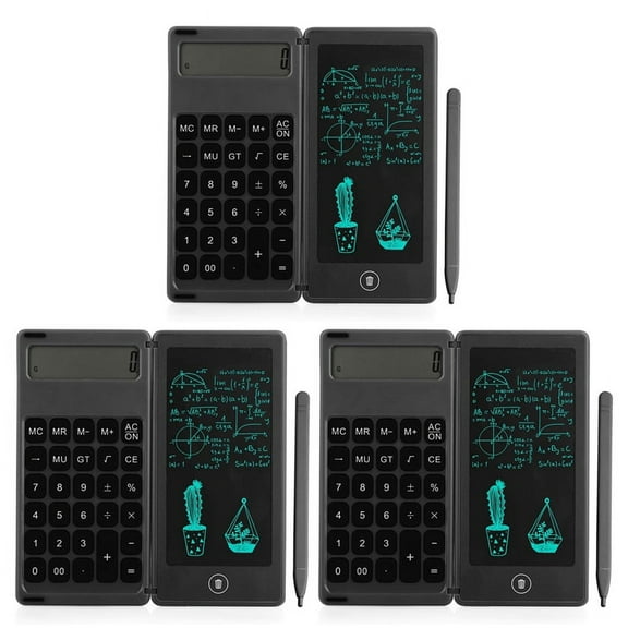 3X Calculator Notepad 6 Inch LCD Writing Tablet Digital Drawing Pad with Stylus Pen Erase Button Lock Function Black,3 x writing board 3 x stylus pen,black