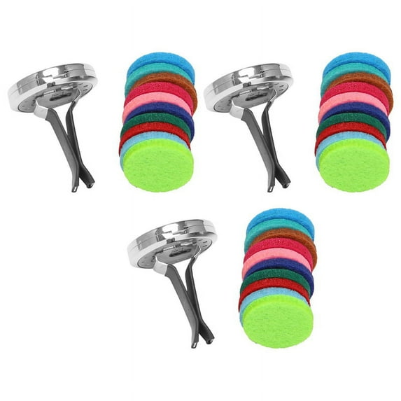 3X Car Aromatherapy Essential Oil Car Diffuser with 30 Replacement Felt Pads Stainless Steel Air Freshener
