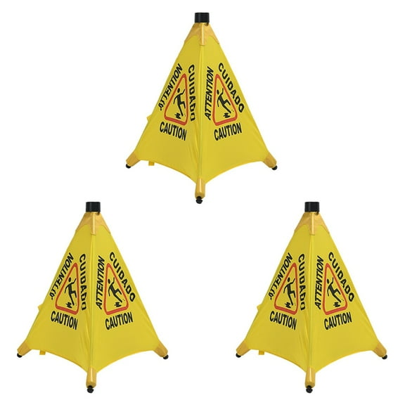 3X Caution Wet Floor Sign, Slippery When Wet Pops Up Sign, Wall Mounted Foldable Bilingual Safety Warning Alert Cone,3x Caution Wet Floor Sign,Yellow