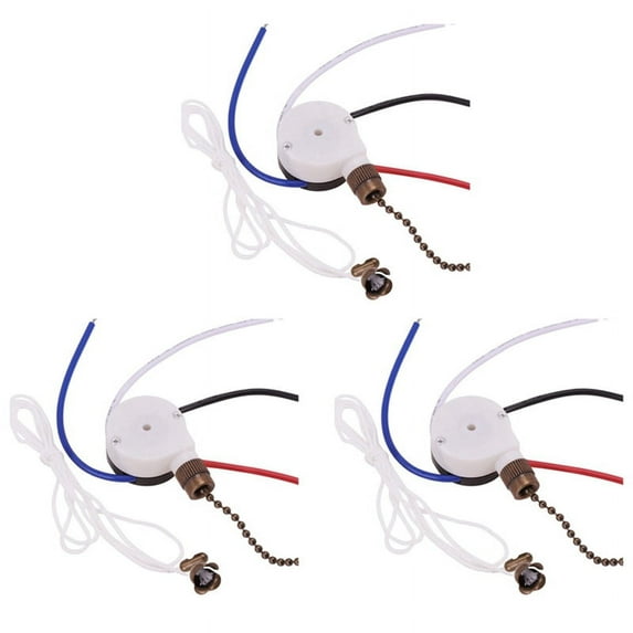 3X Ceiling Fan Switch Kit 3 Speed 4 Wire, Zipper Control Switch, ZE-208S Pull Wire with Rope Bronze