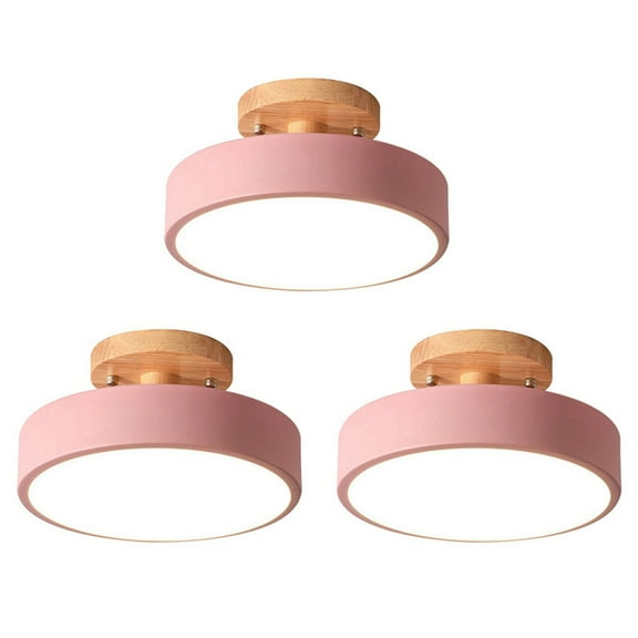 3X Ceiling Lights Modern LED Nordic Wood Lighting Fixture Indoor Luminaire Kitchen Living Bedroom Bathroom Pink,3 x Lamp,Pink Colour