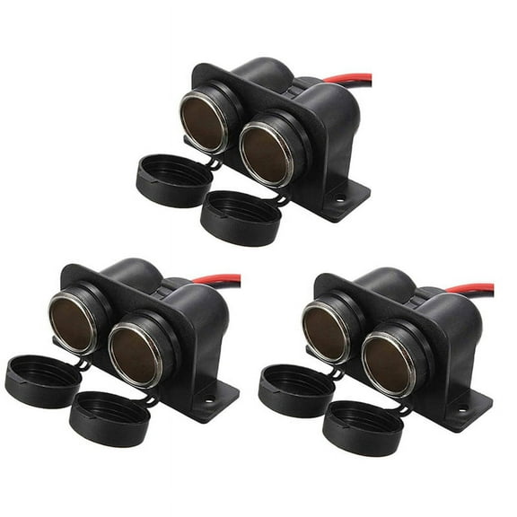 3X Lighter Socket 12V Waterproof Dual Power Plug Outlet with Wire for Car Motorcycle Scooter Boat ATV Rv
