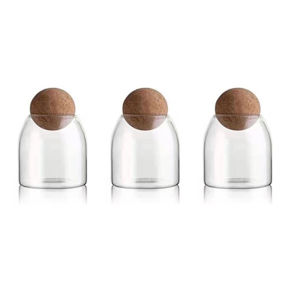 3X Clear Glass Bottles, Glass Food Storage Containers with Airtight Round Cork, for Candy, Nut, Spice,9 X 10cm