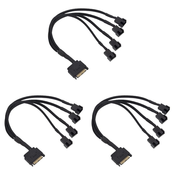 3X Cooling Fan Adapter Cable, 15 Pin to 4 X 3 Pin / 4 Pin PMW 12V PC Case Fan Power Adapter Cable to 15 Pin