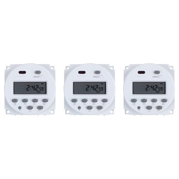 3X DC 12V Digital LCD Power Programmable Timer Time Switch Relay 16A Amps,3 x Programmable Timer 3 x Manual,white