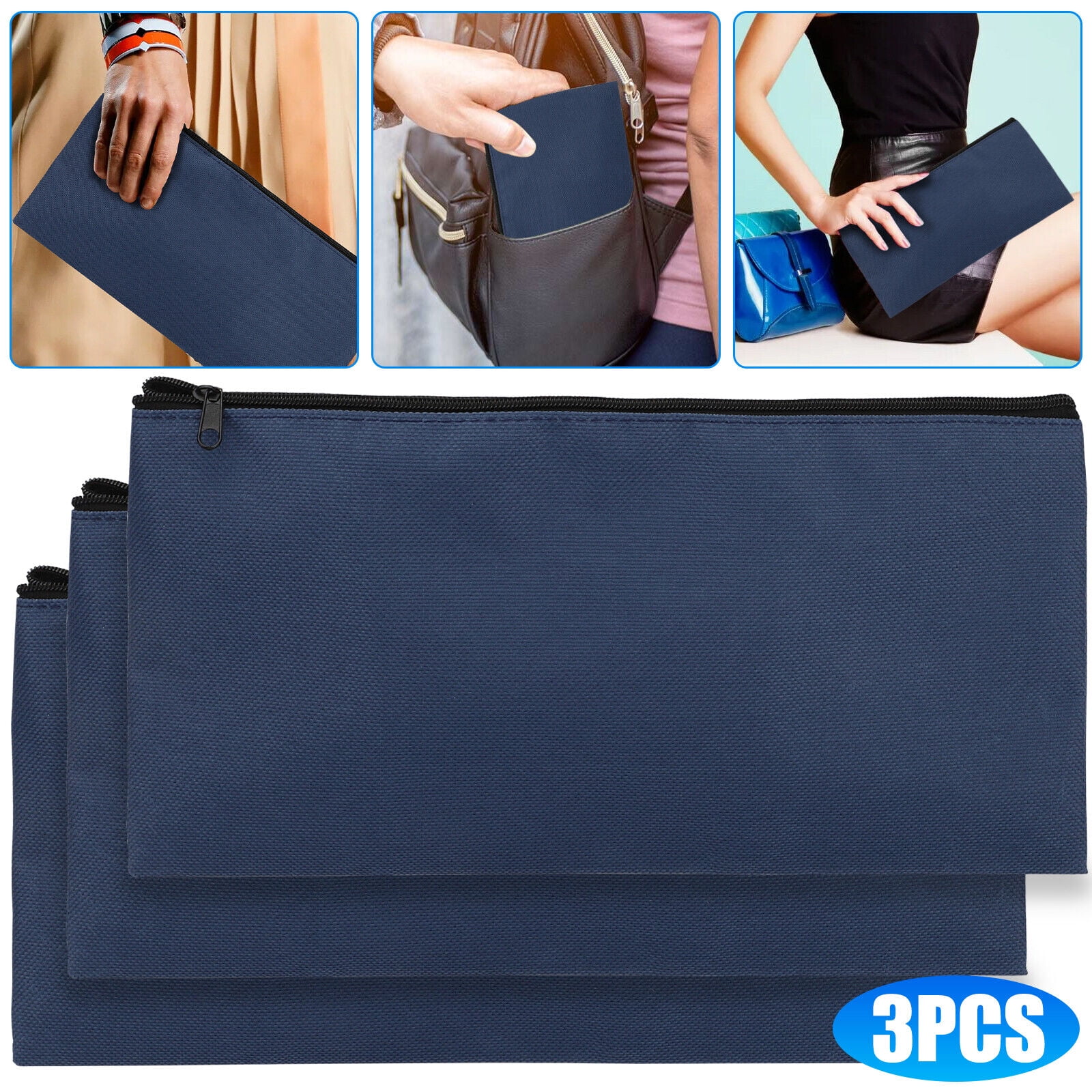3X Deposit Bags Bank Pouch Zippered Waterproof Safe Money Cash Organizer Storage