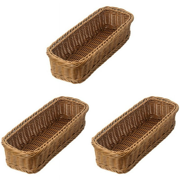 3X Desktop Cutlery Storage Basket Woven Restaurant Tableware Drain Box Basket, Brown