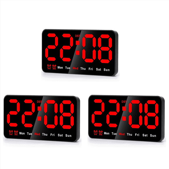 3X Digital Wall Clock, 9Inch LED Digital Clock Large Display with 12/24H, Big Digits,Small Silent Wall Clock