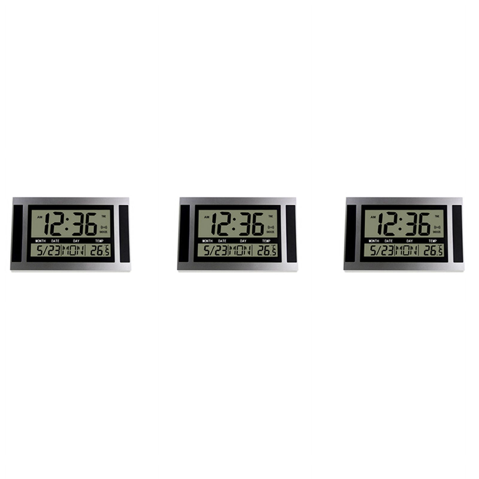 3X Digital Wall Clock LCD Large Number Time Temperature Calendar Alarm Table Desk Clock Modern Design Office Home Silver