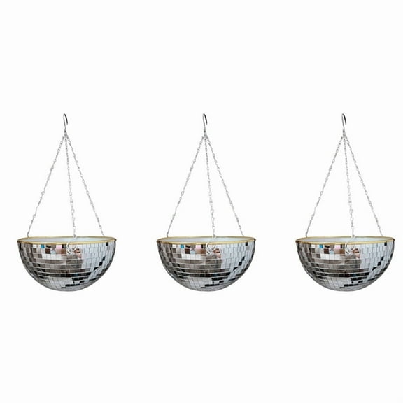 3X Disco Ball Planter Shape Hanging Vase Flower Planter Pots with Drainage Mirror Hanging Basket XL