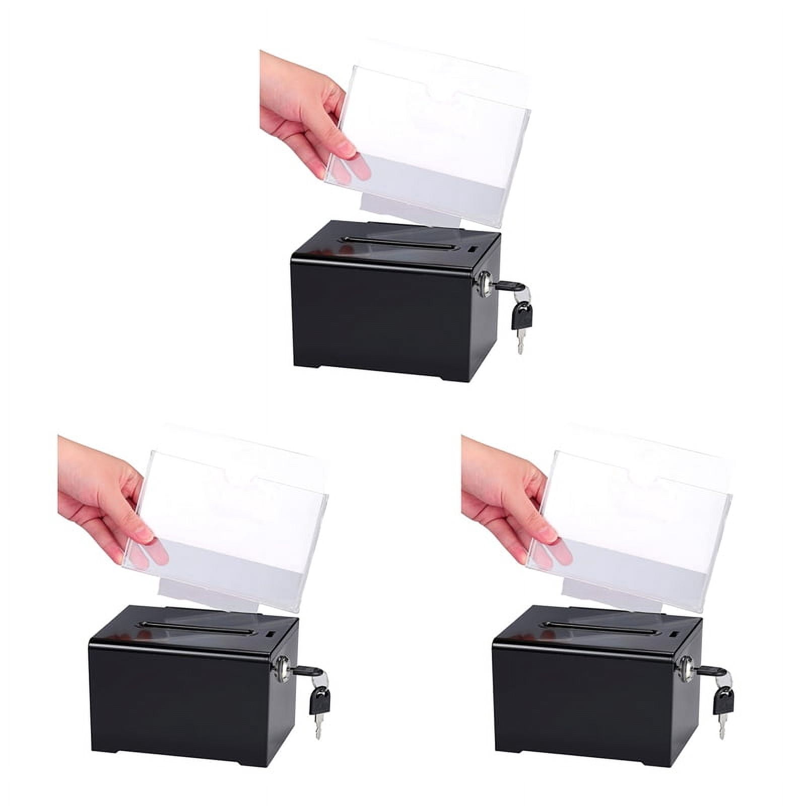 Black Raffle Box 3X Donation Box with Lock - Acrylic Suggestion Box with Slot, Ballot ...