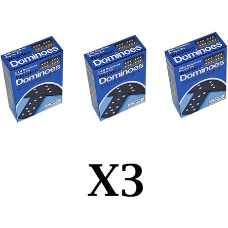 3X Double 6 Dominoes Black with White Dots Wooden Dominoes 28 PCS
