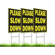 3X Double Sided 8x12 Please Slow Down Sign for Playing Kids in the Street - Traffic Signs with Stakes - Slow Road Sign for Neighborhoods - Speed Limit Signs - Drive Like Your Kids Live Here Yard Sign