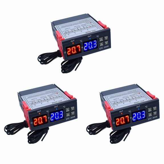 3X Dual Digital -3008 Temperature Controller Two Relay Output Thermostat Heater with Probe Temperature Controller,B