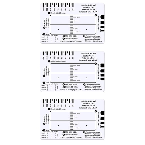 3X ECG 7 Step Ruler, ECG 7 Step Ruler for ECG/EKG Interpretation, Rapid and Quick Cardiac Analysis and Measurement Tool