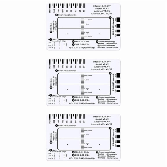 3X ECG 7 Step Ruler, ECG 7 Step Ruler for ECG/EKG Interpretation, Rapid and Quick Cardiac Analysis and Measurement Tool