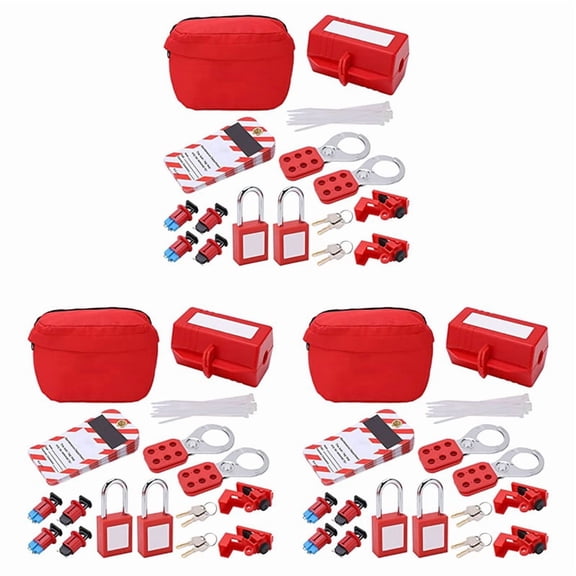 3X Electrical Circuit Breaker Lockout Tagout Kit,Safty Padlock Set Plug Lock Out Tag Station Hasps for Industry